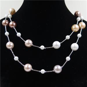 Pearlized Shell necklace, round, approx 6mm, 12mm, 88cm length [GMLB4310]