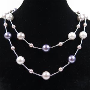 Pearlized Shell necklace, round, approx 6mm, 12mm, 88cm length [GMLB4311]