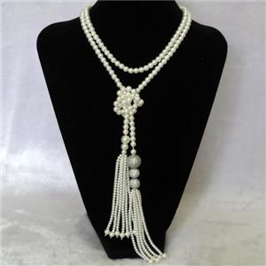 white Pearlized Glass Necklace with copper bead pave zircon, round, approx 6mm, 12mm, 16mm, 94cm length [GMLB4333]