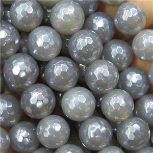 faceted round gray Agate beads, electroplated, approx 6mm dia [GMLB4341-6MM]