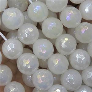 faceted round White Jasper beads, AB-color plated, approx 12mm dia [GMLB4342-12MM]