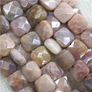 peach MoonStone beads, faceted square, AB color plated, approx 10x10mm [GMLB4344-10MM]