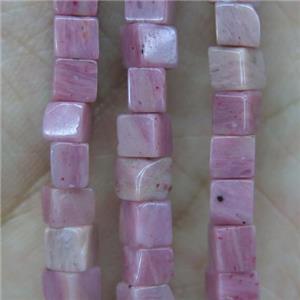 pink Wooden Jasper cube beads, approx 4x4x4mm [GMLB4380]