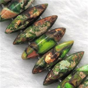 olive Imperial Jasper oval rulla beads with broznite, approx 22mm wide [GMLB4394]