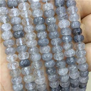 Cloudy Quartz Beads, gray, faceted rondelle, approx 5x8mm [GMOT1006-5X8MM]