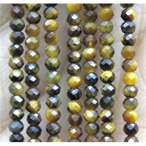 tiny Tiger eye stone beads, faceted rondelle, yellow, approx 1.5x2mm [GMOT1062]