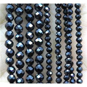 tiny Black Spinel Beads, faceted round, approx 2mm dia [GMOT1063-2MM]