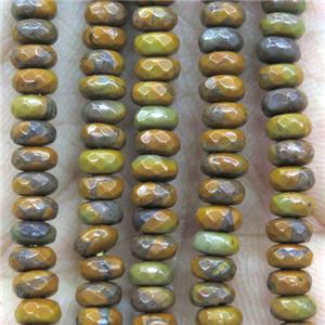 tiny woodgrain jasper beads, yellow, faceted rondelle, approx 2x4mm [GMOT1077]
