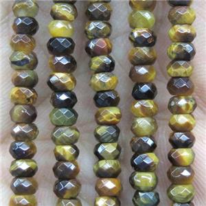 tiny tiger eye stone beads, yellow, faceted rondelle, approx 2x4mm [GMOT1086]