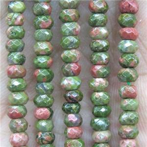 tiny Unakite beads, green, faceted rondelle, approx 2x4mm [GMOT1088]