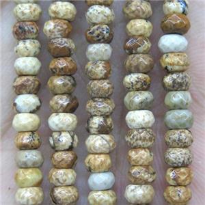 tiny picture jasper beads, yellow, faceted rondelle, approx 2x4mm [GMOT1094]