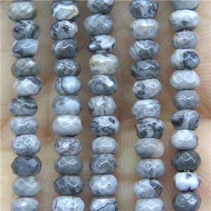 tiny gray Picture Jasper Beads, faceted rondelle, approx 2x4mm [GMOT1096]