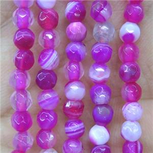 tiny hotpink striped agate beads, faceted round, approx 4mm dia [GMOT1101]