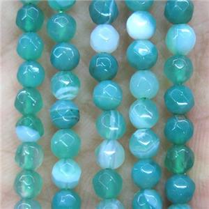 tiny green striped Agate bead, faceted round, approx 4mm dia [GMOT1102]