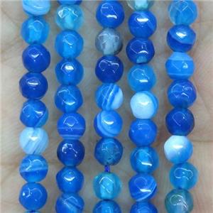 tiny blue stripe Agate beads, faceted round, approx 4mm dia [GMOT1103]