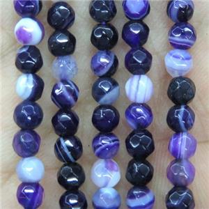 tiny purple stripe agate beads, faceted round, approx 4mm dia [GMOT1104]