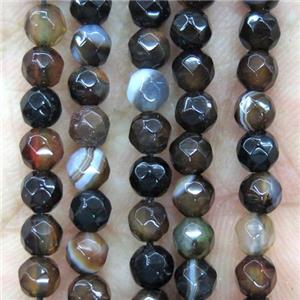 tiny coffee stripe agate beads, faceted round, approx 4mm dia [GMOT1105]