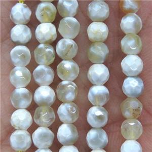 tiny yellow fired agate beads, faceted round, approx 4mm dia [GMOT1106]