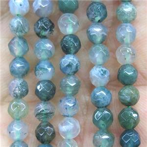 tiny green Moss Agate beads, faceted round, approx 4mm dia [GMOT1109]