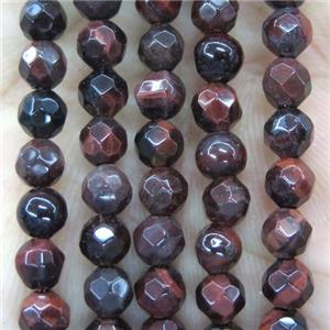 tiny red tiger eye stone bead, faceted round, approx 4mm dia [GMOT1112]
