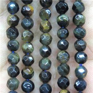 tiny blue tiger eye stone bead, faceted round, approx 4mm dia [GMOT1113]