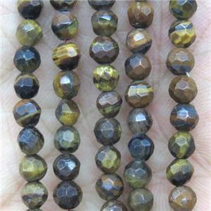 tiny natural tiger eye stone beads, yellow, faceted round, Grade AB, approx 4mm dia [GMOT1114]
