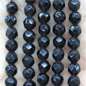 tiny black jasper beads, faceted round, approx 4mm dia [GMOT1119]