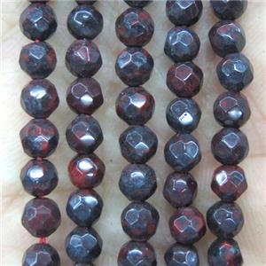 tiny Poppy Jasper beads, dark-red, faceted round, approx 4mm dia [GMOT1123]