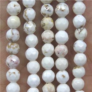 tiny white turquoise beads, faceted round, approx 4mm dia [GMOT1125]