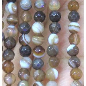 coffee striped agate beads, faceted round, approx 4mm dia [GMOT855]
