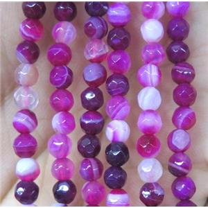 hotpink striped agate beads, faceted round, approx 4mm dia [GMOT856]