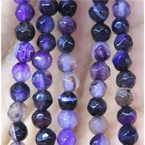 purple striped agate beads, faceted round, approx 4mm dia [GMOT857]