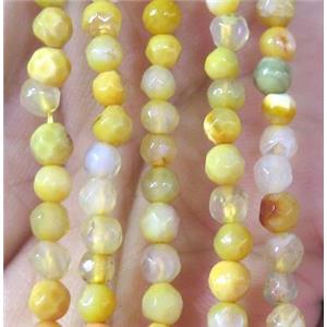 Tiny yellow agate bead, faceted round, approx 4mm dia [GMOT864]