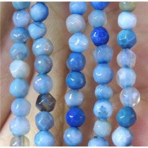 Tiny blue agate beads, faceted round, approx 4mm dia [GMOT865]