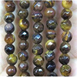 Tiny tiger eye stone beads, faceted round, yellow, approx 4mm dia [GMOT867]