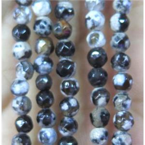 Tiny black fired agate beads, faceted round, approx 4mm dia [GMOT868]