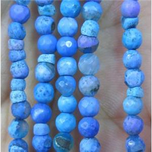 Tiny blue agate bead, faceted round, approx 4mm dia [GMOT870]