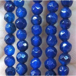 Tiny blue agate bead, faceted round, approx 4mm dia [GMOT873]