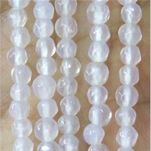 Tiny white agate bead, faceted round, approx 4mm dia [GMOT882]