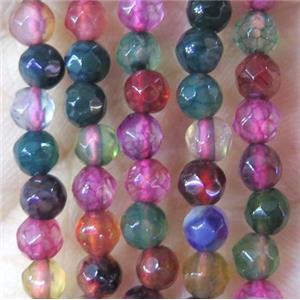 Tiny agate bead, faceted round, mixed color, approx 4mm dia [GMOT889]