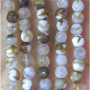 Tiny coffee fire agate bead, faceted round, approx 4mm dia [GMOT890]