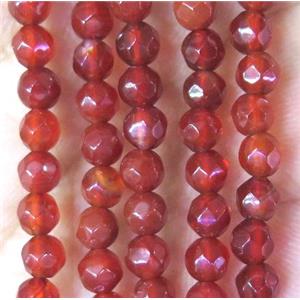 Tiny agate bead, faceted round, red, approx 4mm dia [GMOT892]