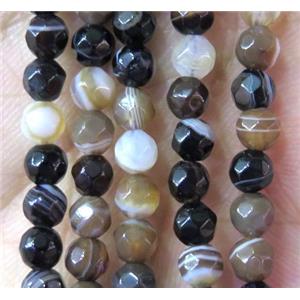 Tiny coffee striped Agate bead, faceted round, approx 4mm dia [GMOT893]