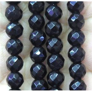 black agate bead, faceted round, approx 6mm dia [GMOT900]