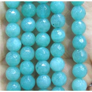 Jade Beads, faceted round, aqua dye, approx 6mm dia [GMOT926]