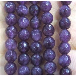 Jade Beads, faceted round, darkpurple dye, approx 6mm dia [GMOT928]