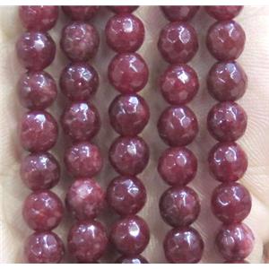 Jade Beads, faceted round, ruby dye, approx 6mm dia [GMOT930]