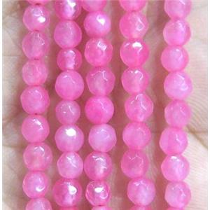 Jade Beads, faceted round, pink dye, approx 4mm dia [GMOT935]