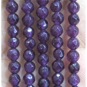 Jade Beads, faceted round, darkpurple dye, approx 4mm dia [GMOT936]