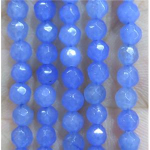 Jade Beads, faceted round, royalblue dye, approx 4mm dia [GMOT942]